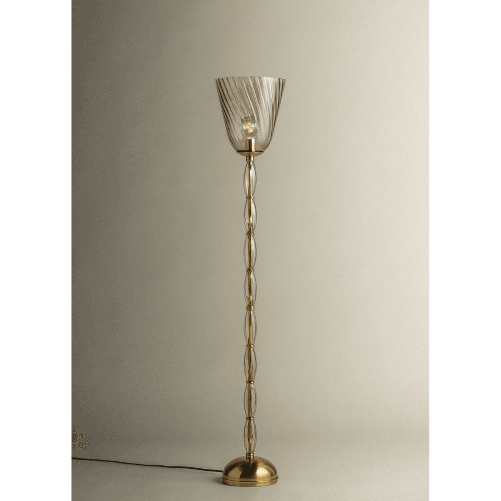 Belmont Floor Lamp in Aged Brass & Brown Hue Glass-img-1
