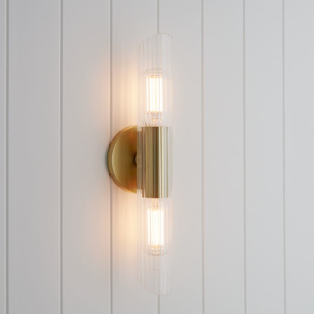 Bay 2 Light Glass Wall Light - Small in Aged Brass-img-1