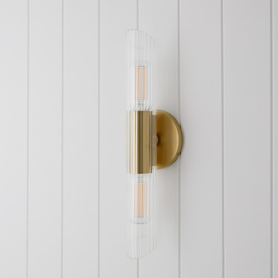 Bay 2 Light Glass Wall Light - Small in Aged Brass-img-3