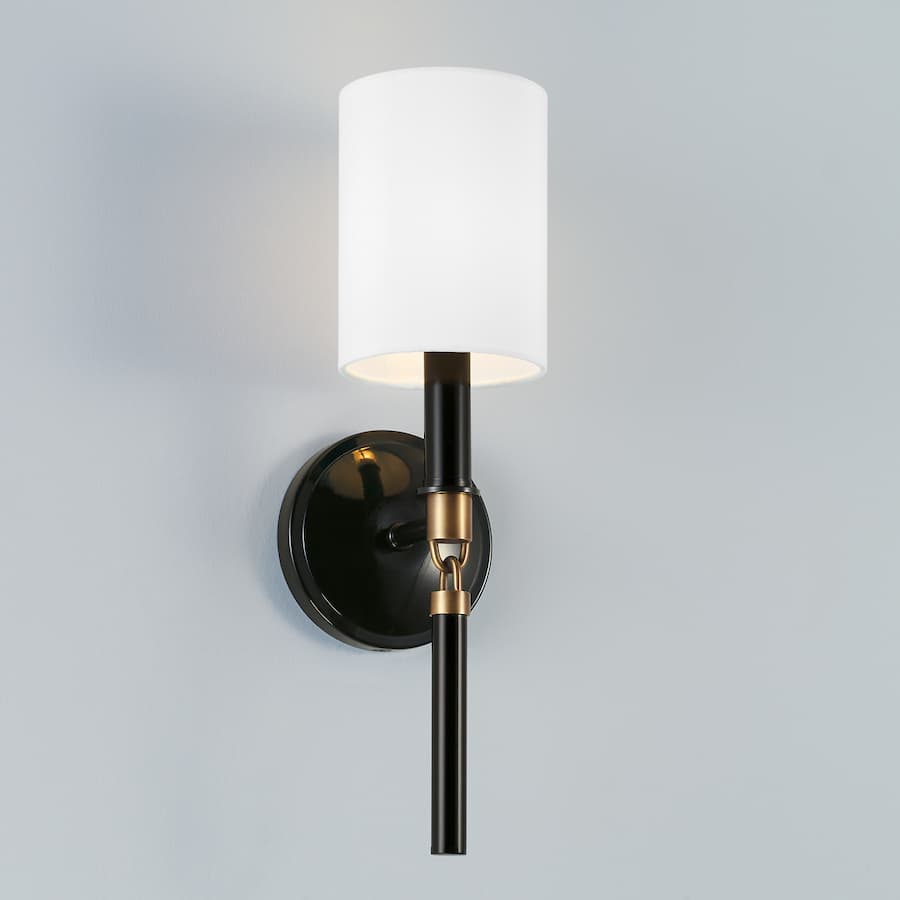 Colton 1 Light Wall Light in Gloss Black & Aged Brass-img-2