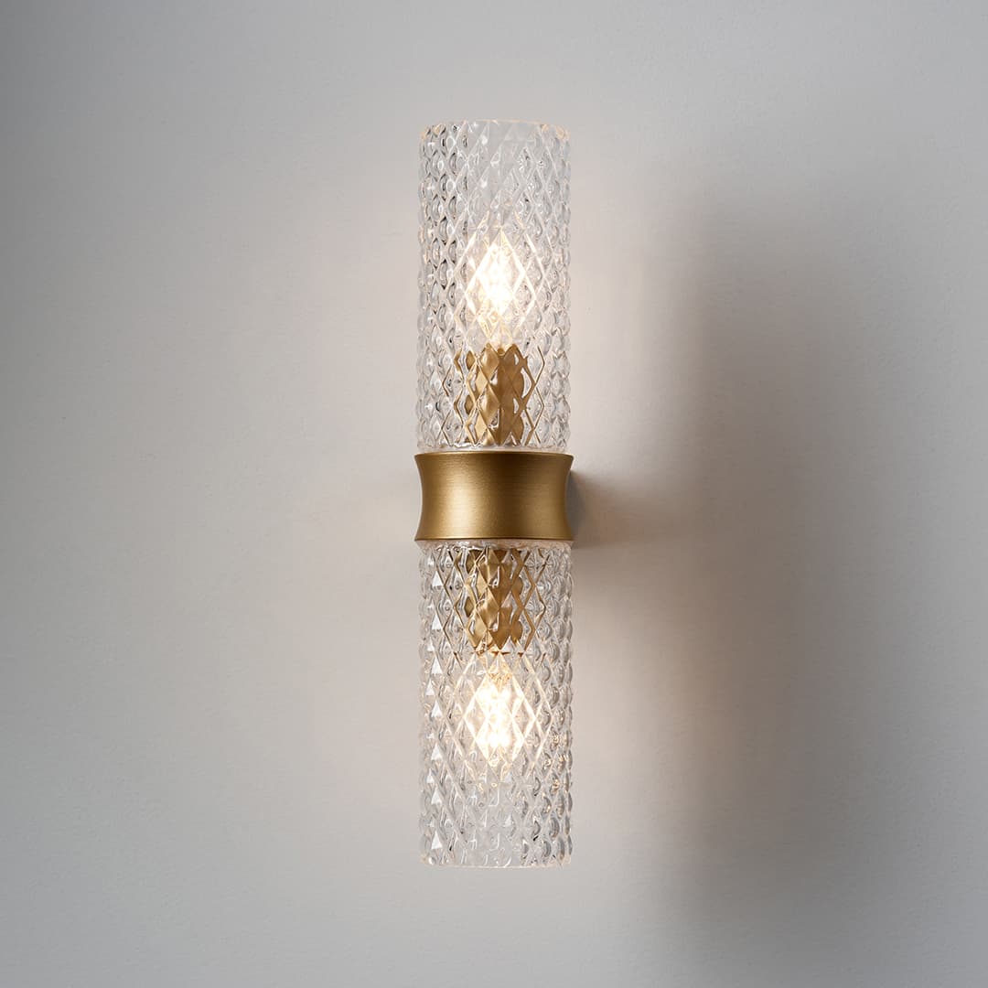 Primo 2 Light Wall Light in Brushed Gold & Clear Glass-img-1