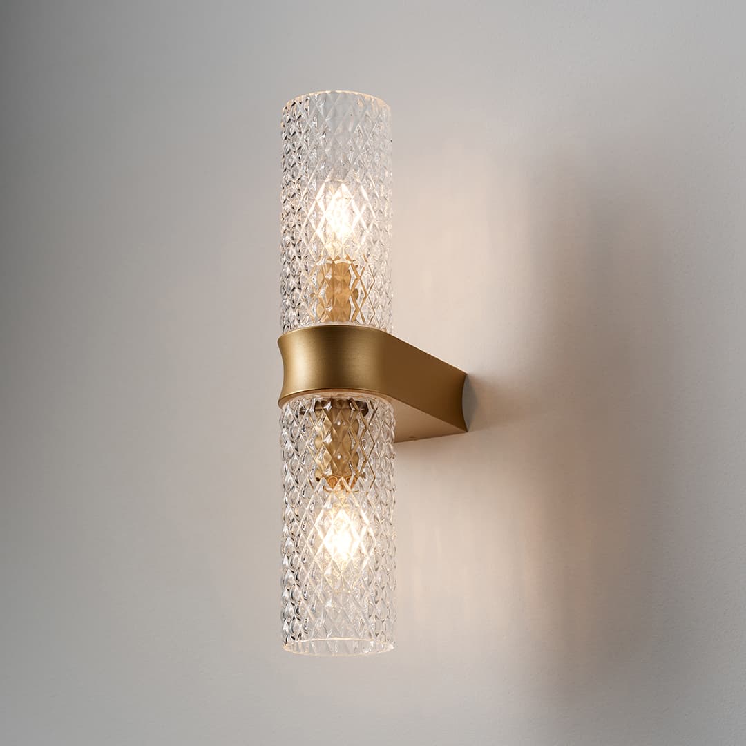 Primo 2 Light Wall Light in Brushed Gold & Clear Glass-img-2