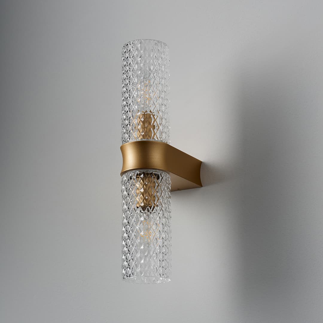 Primo 2 Light Wall Light in Brushed Gold & Clear Glass-img-3