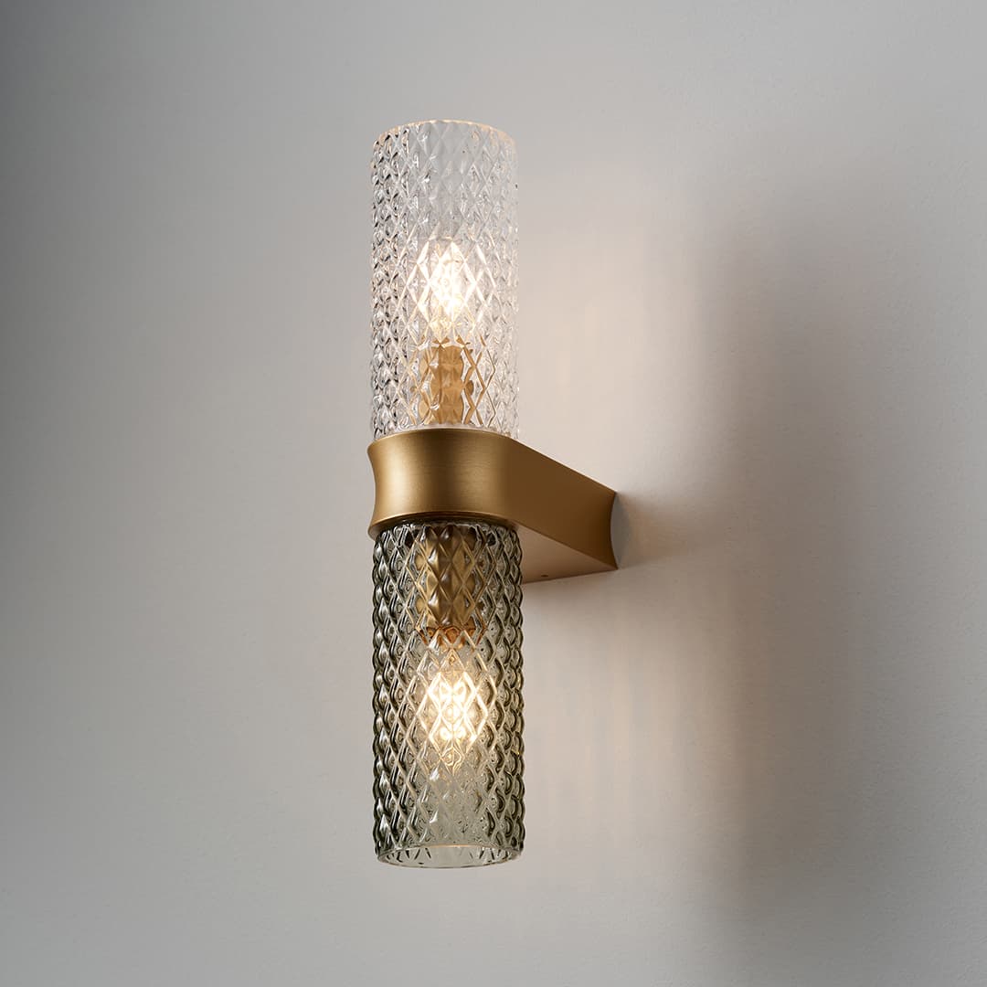 Primo 2 Light Wall Light in Brushed Gold & Clear Glass-img-5