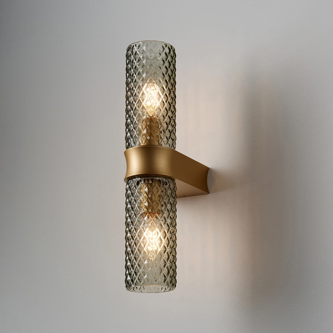 Primo 2 Light Wall Light in Brushed Gold & Clear Glass-img-7