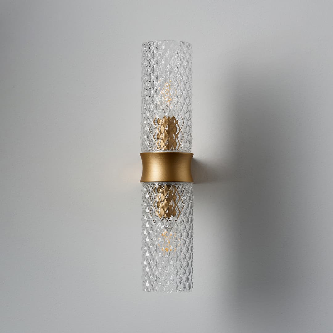 Primo 2 Light Wall Light in Brushed Gold & Clear Glass-img-8